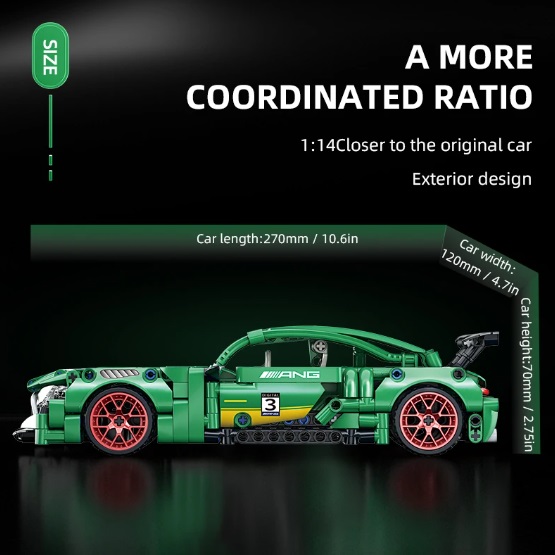  blocs de construction voiture de sport verte, basée sur la Mercedes AMG, 456 blocs, avec moteur pull-back, compatible avec LEGO