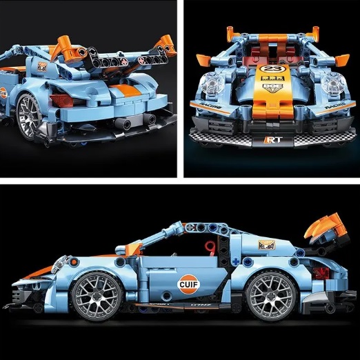  Kit de construction blocs de construction voiture de sport bleu-orange, compatible avec Lego, 523 blocs