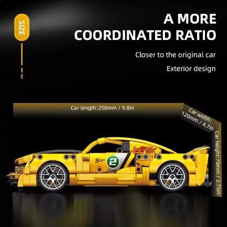 eigen merk Blocs de construction voiture de sport jaune, avec moteur à traction, 451 briques, compatible avec LEGO