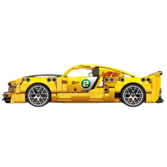  Blocs de construction voiture de sport jaune, avec moteur à traction, 451 briques, compatible avec LEGO