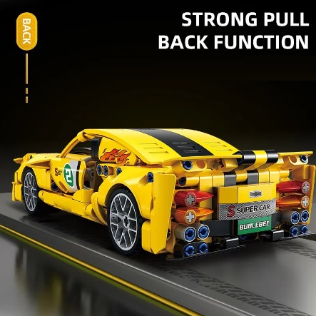 eigen merk Blocs de construction voiture de sport jaune, avec moteur à traction, 451 briques, compatible avec LEGO