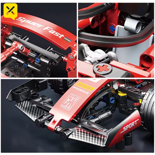  kit de construction blocs de construction voiture de Formule 1 Ferrari rouge, compatible avec Lego, 455 blocs, avec moteur pullback