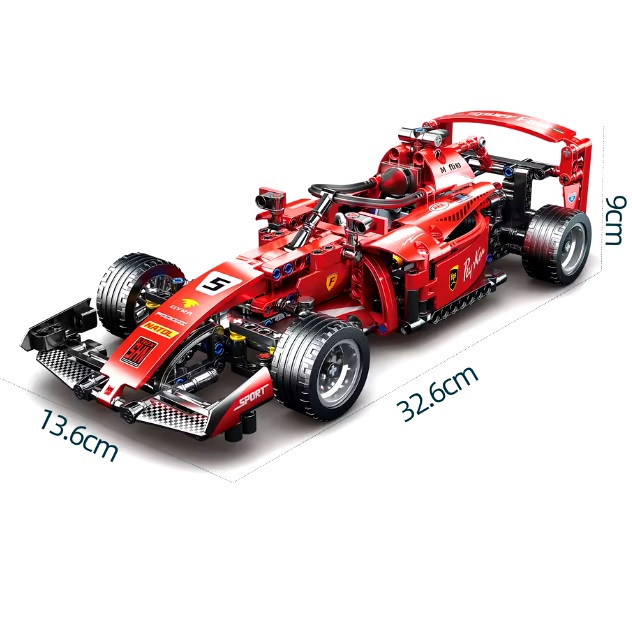  kit de construction blocs de construction voiture de Formule 1 Ferrari rouge, compatible avec Lego, 455 blocs, avec moteur pullback