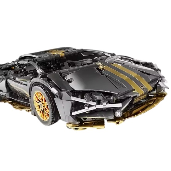  blocs de construction Lamborghini Sian noir avec voiture de sport à rayures dorées, 1280 blocs, compatibles avec LEGO, env.