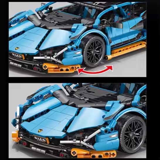  blocs de construction Lamborghini Sian FKP37 bleu avec voiture de sport orange, 1215 blocs, compatibles avec LEGO, env.