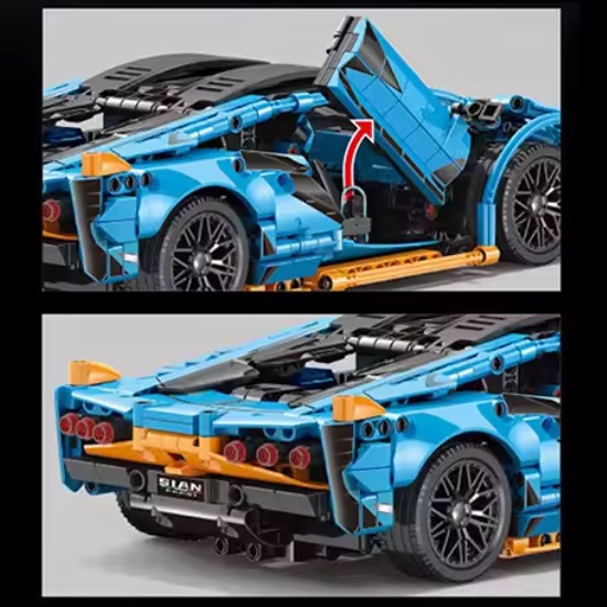  blocs de construction Lamborghini Sian FKP37 bleu avec voiture de sport orange, 1215 blocs, compatibles avec LEGO, env.
