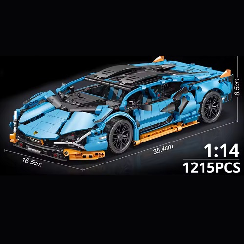  blocs de construction Lamborghini Sian FKP37 bleu avec voiture de sport orange, 1215 blocs, compatibles avec LEGO, env.