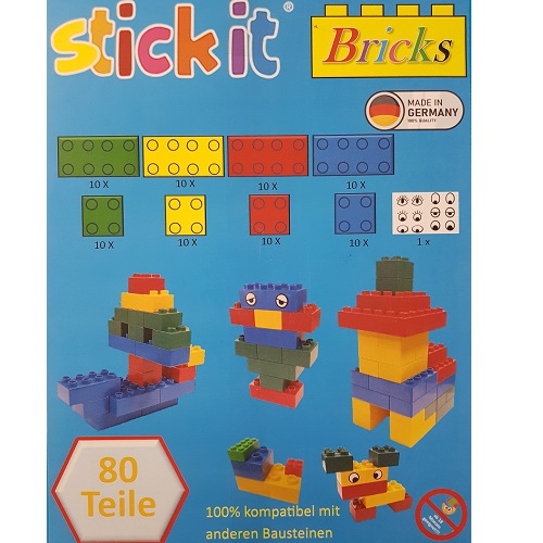 Stickit® 70001 - Stickit® Stickit® basisset met grote bouwstenen, 80 blokken, compatible met blokken van o.a. Duplo