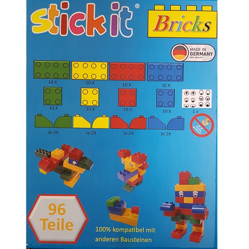 Stickit® 70002 - Stickit® Stickit® basisset met grote bouwstenen, 96 blokken, compatible met blokken van o.a. Duplo