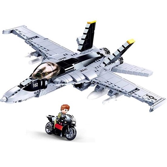 Bruder M38-B0928 Sluban M38-B0928 F-18/E Super Bumblebee Figher gevechtsvliegtuig, compatible met Lego, 682 blokjes