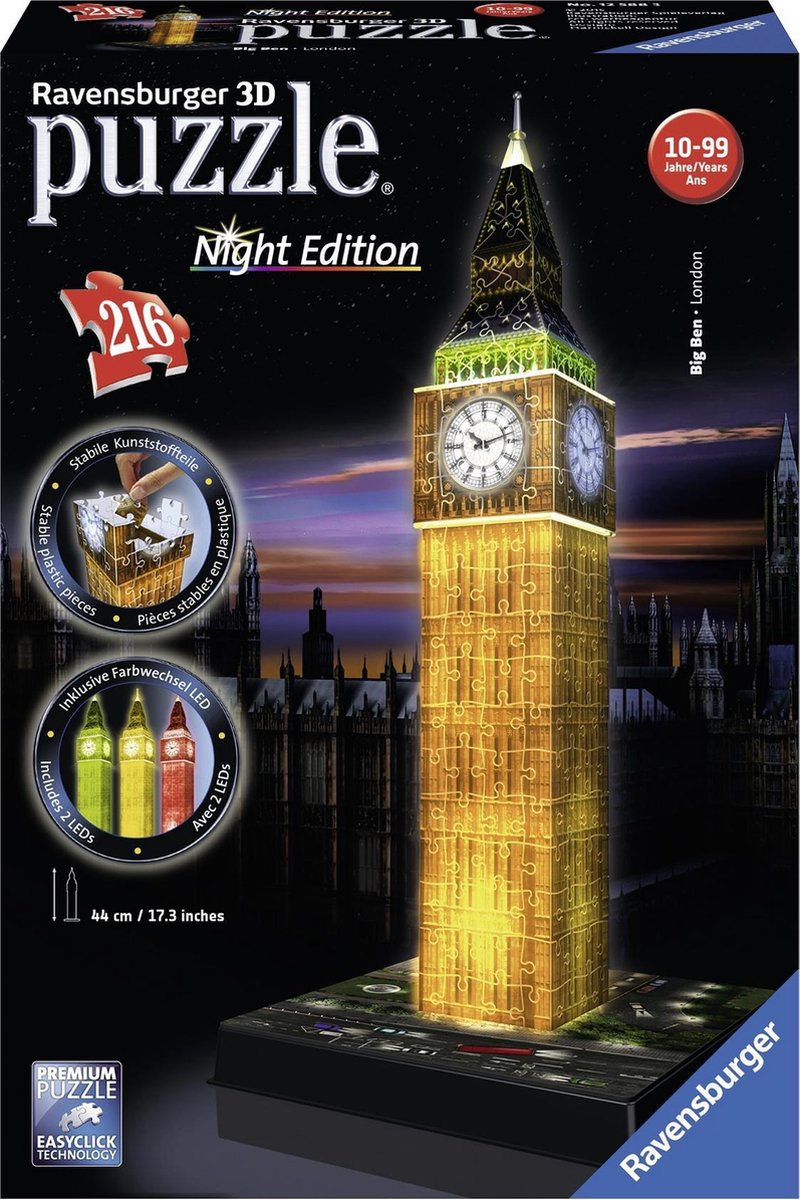 3D puzzel Big Ben Night, 216 stukjes