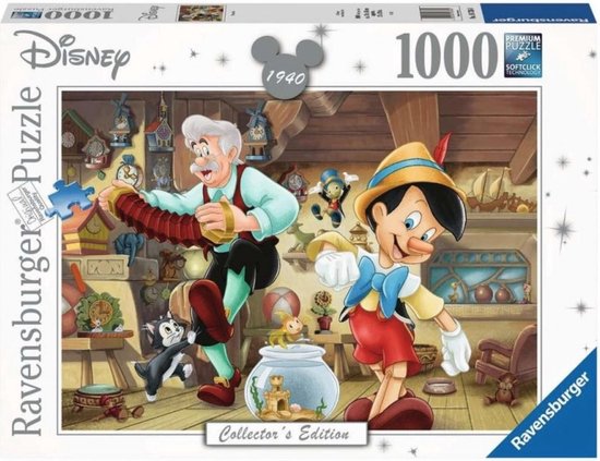 
Puzzle Disney Pinocchio Collectors Edition, 1000 pièces &EACUTE;vadez-vous de la réalité et entrez dans le monde des puzzles de Ravensburger. Ce puzzle Ravensburger de 1000 pièces convient aux casse-tête novices et expérimentés. Et parce que nos puzzles bien-aimés sont dans un format standard, vous pouvez encadrer et accrocher le résultat. Grâce aux matrices faites à la main, la variation de forme des pièces est infinie.