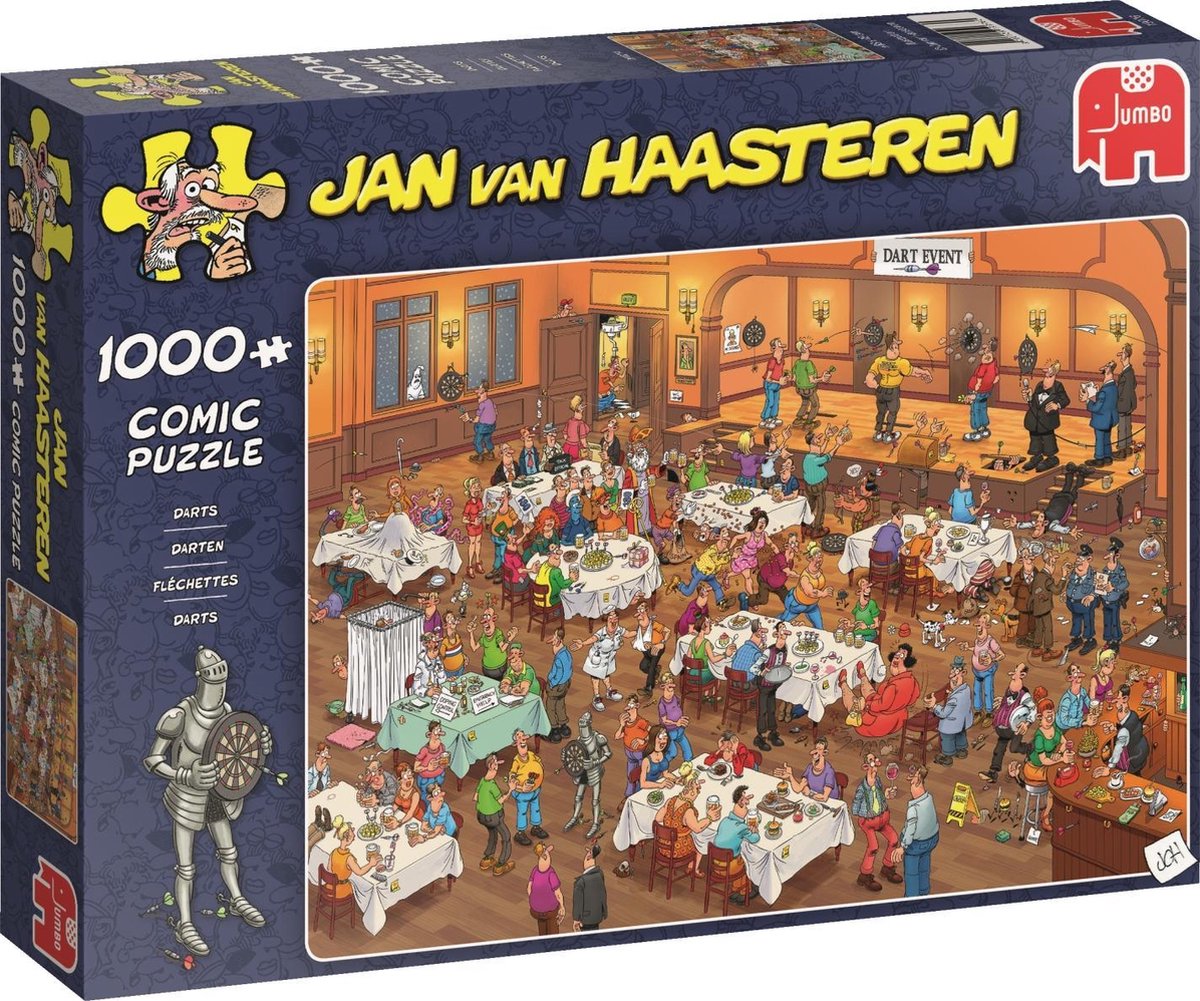 Puzzle Jan van Haasteren : Fléchettes, 1000 pièces Jan van Haasteren Darts avec 1000 pièces est un puzzle de l artiste Jan van Haasteren. Tout ne se passe pas bien pendant ce tournoi de fléchettes. Dès que vous commencez à résoudre les puzzles de Jan van Haasteren, vous tombez sur une scène hilarante après l autre. Jan van Haasteren a une fois de plus montré que l humour peut être merveilleusement intégré dans un puzzle.
