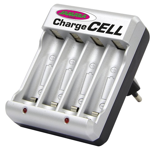 Chargeur de batterie pour AA /AAA NiMh/NiCd Pour charger des piles rechargeables AA, AAA, NiMH. Chargez toujours 2 ou 4 batteries de même taille et capacité avec le même état de charge en même temps. Arrêt automatique.
<br><br>
Données techniques :<br>
Entrée : 100 - 240 V CA 50/60 Hz 80 mA<br>
Sortie : 2,4 V CC 200 mA x 2,1 W