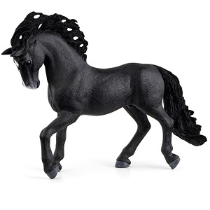 Schleich paarden 13923 Schleich Andalusier hengst De Pura Raza Espanola hengst van de Schleich Horse Club is een trots, zwart paard met een elegant gebogen nek, een edel gevormd hoofd, lange vloeiende...