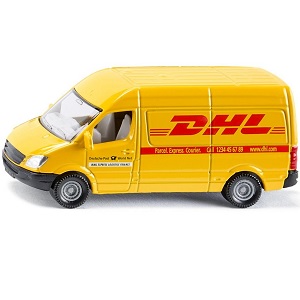 Siku 1085 Fourgon postal DHL Ce joli bus de livraison postal DHL de Siku est en métal avec des pièces en plastique. En bas, le fourgon postal est équipé de roues qui roulent vraiment. Le bus est fabriqué dans les couleurs d´origine de DHL. Le fourgon postal DHL est à l´échelle d´environ 1:87 et donc facile à combiner avec d´autres véhicules jouets de Siku.