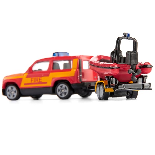Siku Siku 1608 Land Rover Defender camion de pompiers avec bateau