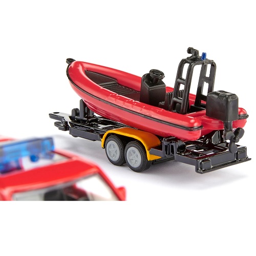 Siku Siku 1608 Land Rover Defender camion de pompiers avec bateau