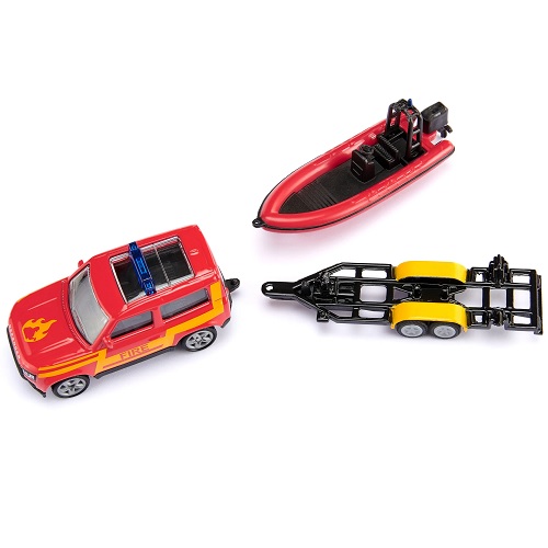 Siku Siku 1608 Land Rover Defender camion de pompiers avec bateau