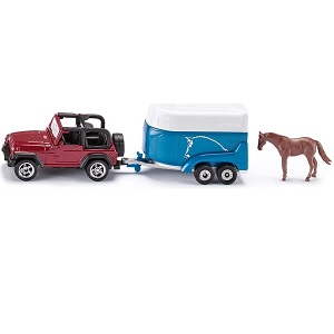 Siku jeep avec remorque pour chevaux La voiture et la remorque Jeep jouet Siku sont toutes deux construites avec un châssis en métal et une superstructure en plastique. Le hayon de la remorque peut être ouvert. Un cheval est inclus dans la combinaison.
L'ensemble est livré dans un blister de 196x78mm et est réalisé à l'échelle 1:55.
La voiture avec remorque est de construction robuste et peut être utilisée à la fois comme modèle d'exposition et comme modèle de jouet. Les modèles de jouets Siku sont également parfaits à utiliser avec les ensembles SikuWorld, avec lesquels vous pouvez créer votre propre ville de jouets Siku avec des bâtiments et une carte routière.