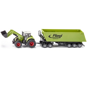 Siku 1949 Claas with front loader and Fliegl trail...