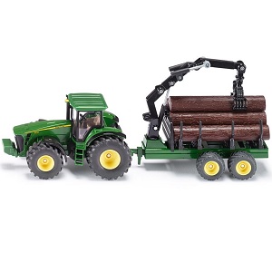 Siku John Deere Traktor mit Baumkarren und Kran