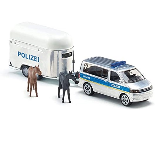 Siku Bus de police avec remorque à chevaux 