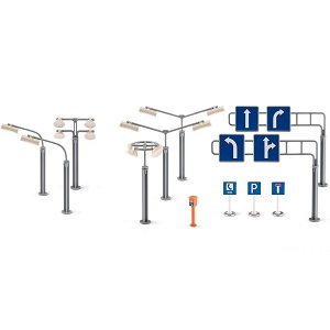  SikuWorld panneaux de signalisation et lampadaires Kit supplémentaire pour SIKUWORLD avec lampadaires, éclairage de parking et de parking ainsi que divers panneaux de signalisation.