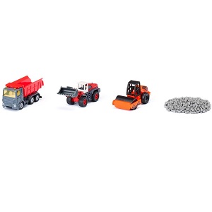 Siku 6329 Coffret cadeau ouvriers routiers 4 pièces Cet ensemble amusant de super jeu Siku se compose de 3 véhicules et d`un sac de pastilles de jeu. Les véhicules sont en métal avec des pièces de détail en plastique. Le coffret cadeau des travailleurs de la route de Siku est à l'échelle d'environ 1:87 et peut être combiné avec d'autres jouets de Siku.