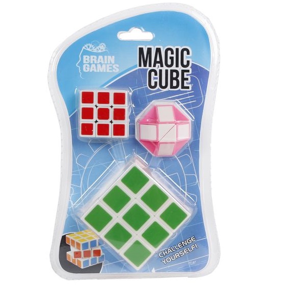 Brain Games - puzzle cube - lot de 3 
Cet ensemble amusant de Brain Games se compose d`un grand et petit cube et d`un tuyau pliable
