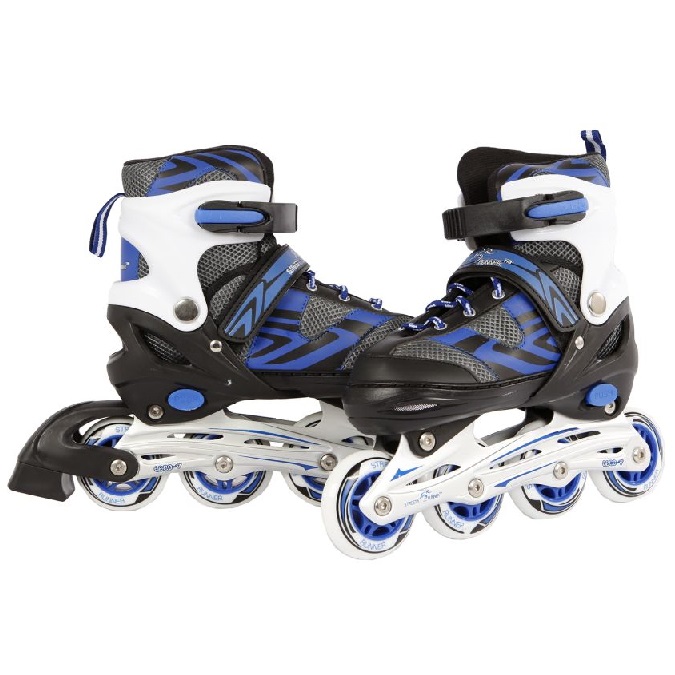 taille 35-38 patins à roues alignées Street Rider bleu/noir réglable (taille petit) Les patins à roues alignées (numéro d`article : 8713219340882) sont des patins à roues alignées sportifs et polyvalents, concus pour les activités récréatives ou sportives. Ces patins sont un choix populaire pour les personnes de tous àges qui aiment s`amuser en patinant. Les patins à roues alignées ont un cadre robuste et durable, fait de matériaux légers tels que l`aluminium et le plastique. Cette chaussure est concue pour offrir soutien et stabilité pendant le patinage. Ils sont réglables en taille afin que les patins puissent s`adapter au pied du porteur. La taille de ces rollers en ligne est du 35 au 38, mais attention, si vous faites déjà du 38, mieux vaut prendre une taille au-dessus. Les roues des patins à roues alignées sont alignées, d`où le nom de patins à roues alignées. Ces roues sont fabriquées dans un matériau robuste et sont équipées de roulements Abec-7 de haute qualité. Les patins à roues alignées ont une fermeture à lacets avec fermeture Velcro et une boucle pour fournir un ajustement sûr et un soutien de la cheville. Cela garantit le confort et évite les mouvements inutiles du pied pendant le patinage. Le port de patins à roues alignées offre plusieurs avantages tels que l`amélioration de l`équilibre, le renforcement des muscles et la promotion de la forme physique générale. Ils peuvent être utilisés pour le patinage récréatif, le patinage de fitness. Avec les patins à roues alignées (numéro d`article 720232 EAN : 8713219340882), vous pouvez profiter d`une facon amusante et active d`être à l`extérieur. Que vous souhaitiez parcourir la piste cyclable, faire l`expérience de la vitesse sur des routes glissantes ou apprendre de nouvelles astuces, ces patins à roues alignées sont un excellent choix pour les patineurs de tous niveaux.