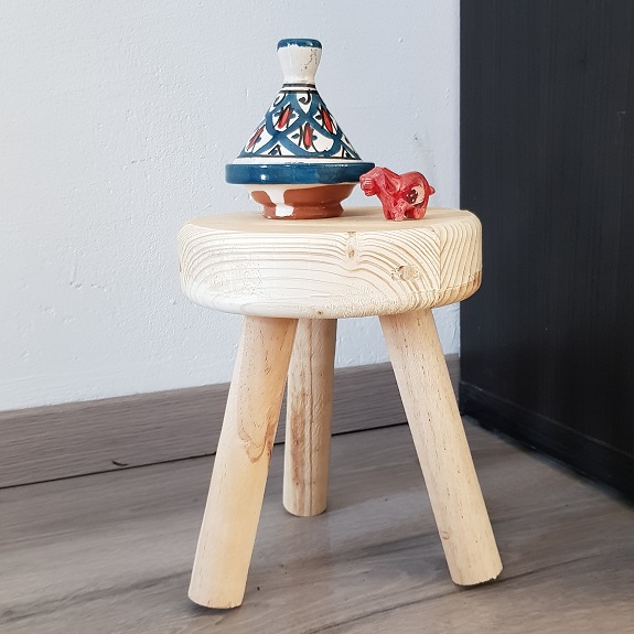 madetobedifferentNL tabouret décoratif en bois massif, trépied, diamètre 17,5 cm
