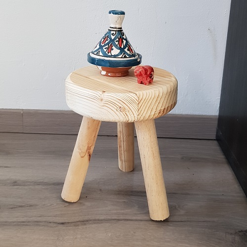 madetobedifferentNL tabouret décoratif en bois massif, trépied, diamètre 17,5 cm