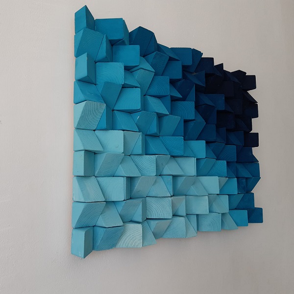 madetobedifferent Décoration murale en bois fait main 3D, nuances de bleu, 62 x 44,5 cm