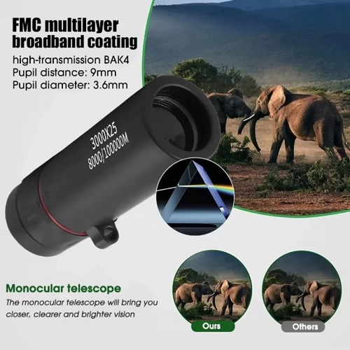  000049 -  3000x25 HD Monoculaire Telescoop Mini draagbare handverrekijker, kleine telescoop voor kampeertripjes - handige verrekijker