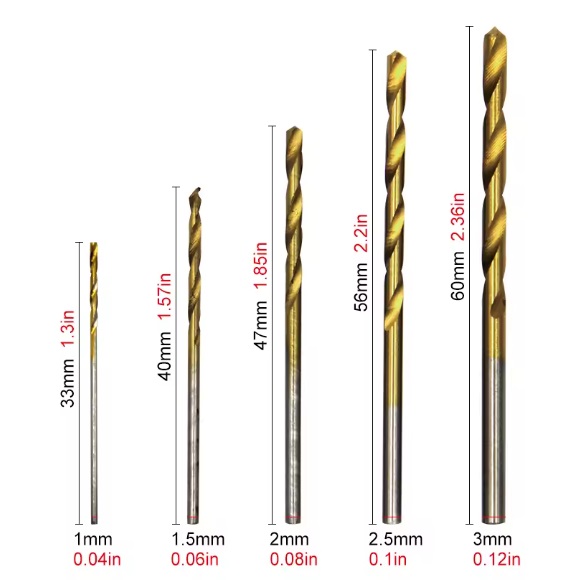  000067 -  50 stuks titanium plated spiraalboor set 1-3mm kleine boortjes - elektrische boor boren set voor o.a. houtbewerking, aluminium, boren en openingsgereedschap