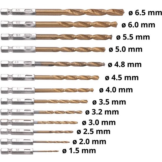  Coffret de 13 forets à métaux HSS-TiN - Revêtement titane - Jeu de forets hélicoidaux - Jeu de forets - Jeu de forets &agra