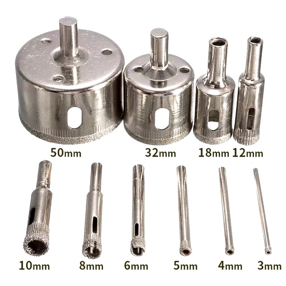  000078 Gatenzaag set met 10 stuks diamant-gecoate gatenboren voor gaten tussen 3mm tot 50mm 