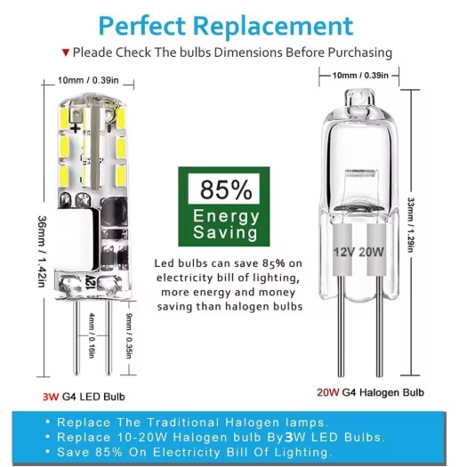  000090 -  G4 LED lampen - set met 5 stuks 12V 3W - Warm wit licht - alternatief voor G4 halogeen - LED G4 lampen 12V - G4 LED steeklampen