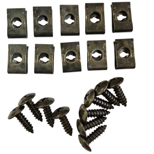 VM000123 Auto Clips Set - Carrosserieschroeven (10) en Plaatmoeren (10) - Autoschroefbasis U-vormige clip - voor Auto en Motorfiets - Assortimentset voor Spatbordschroeven en U-Clips - bumperschroeven