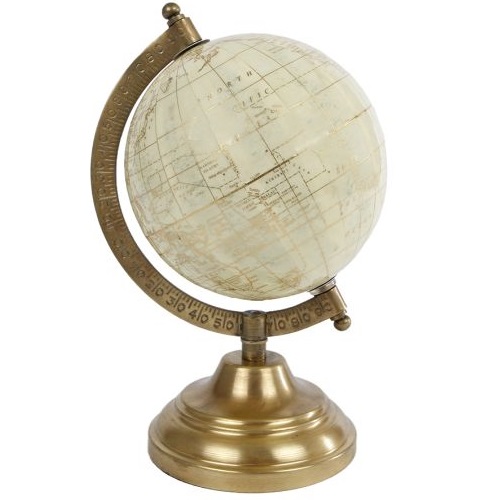 Globe sur pied crème/or Ce magnifique globe est pos� sur un socle en métal doré. Ce globe convient comme décoration pour, par exemple, votre cheminée ou votre bureau.